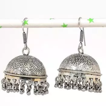 Серебряные серьги в индийском стиле Джумки с драгоценным камнем в стиле племени Бали 1,97 дюйма L4g84