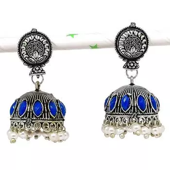 Серебряные серьги в индийском стиле Джумки с драгоценным камнем в племенном стиле Бали 1,69 дюйма A5b26