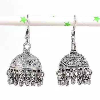 Серебряные серьги в индийском стиле Джумки с драгоценным камнем в племенном стиле Бали 1,65 дюйма s7o48