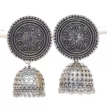Серебряные серьги в индийском стиле Джумки с драгоценным камнем в стиле племени Бали 2,60 дюйма y9M93