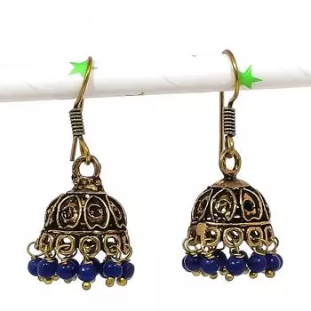 Серебряные серьги в индийском стиле Джумки с драгоценным камнем в племенном стиле Бали 1,46 дюйма S3V70