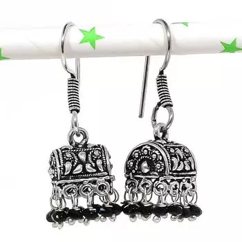 Серебряные серьги в индийском стиле Джумки с драгоценным камнем в племенном стиле Бали 1,42 дюйма E5C23
