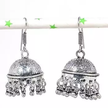 Серебряные серьги в индийском стиле Джумки с драгоценным камнем в племенном стиле Бали 1,97 дюйма A8M38