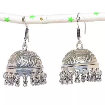Серебряные серьги в индийском стиле Джумки с драгоценным камнем в племенном стиле Бали, 1,85 дюйма, i9S70
