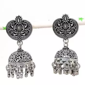 Серебряные серьги в индийском стиле Джумки с драгоценным камнем в племенном стиле Бали 2,01 дюйма t3R12
