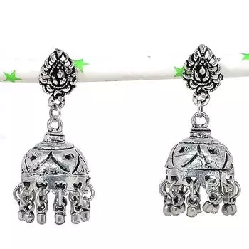 Серебряные серьги в индийском стиле Джумки с драгоценным камнем в племенном стиле Бали, 1,69 дюйма, a3v32