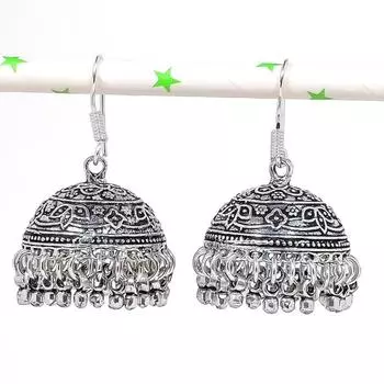 Серебряные серьги в индийском стиле Джумки с драгоценным камнем в племенном стиле Бали 1,73 дюйма s6q19