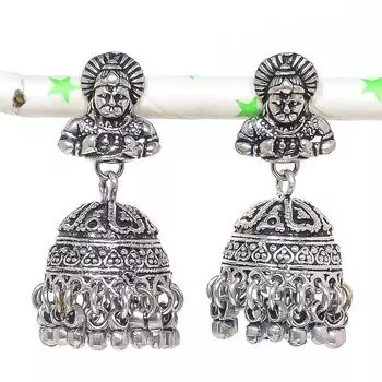 Серебряные серьги в индийском стиле Джумки с драгоценным камнем в племенном стиле Бали, 1,58 дюйма, m5b07