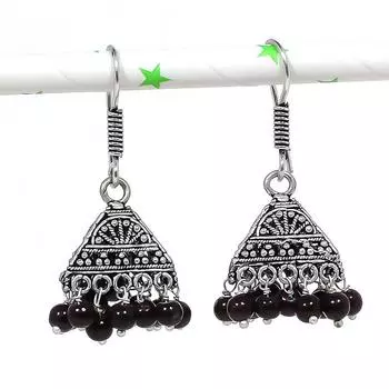 Серебряные серьги в индийском стиле Джумки с драгоценным камнем в племенном стиле Бали, 1,65 дюйма, e5y76