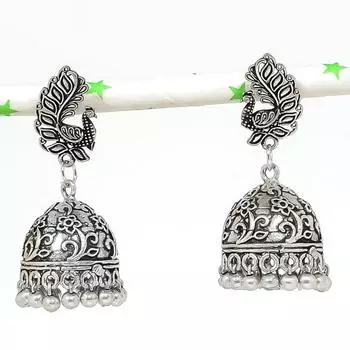 Серебряные серьги в индийском стиле Джумки с драгоценным камнем в племенном стиле Бали 1,77 дюйма q1N41