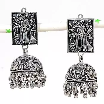 Серебряные серьги в индийском стиле Jhumki с драгоценными камнями в этническом стиле Бали 2,13 дюйма y9A35