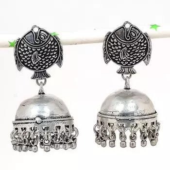 Серебряные серьги в индийском стиле Jhumki с драгоценным камнем в стиле племени Бали, 2,17 дюйма, k4g23