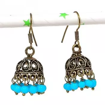 Серебряные серьги в индийском стиле Jhumki с драгоценным камнем в стиле племени Бали 1,50 дюйма y5C77