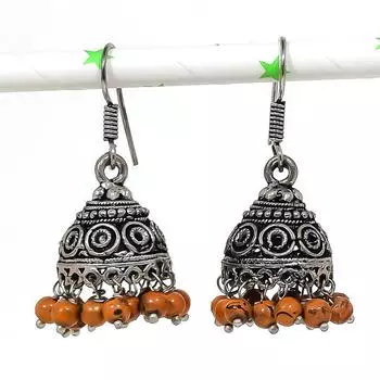 Серебряные серьги в индийском стиле Jhumki с драгоценным камнем в стиле племени Бали 1,69 дюйма y9D66