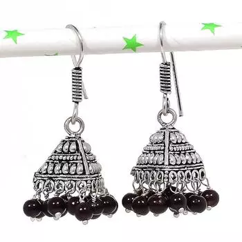 Серебряные серьги в индийском стиле Jhumki с драгоценным камнем в племенном стиле Бали 1,69 дюйма G0s11