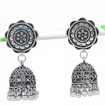 Серебряные серьги в индийском стиле Jhumki с драгоценным камнем в племенном стиле Бали 1,89 дюйма g7J49