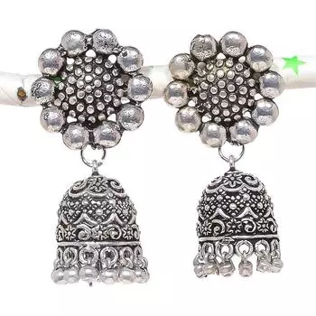 Серебряные серьги в индийском стиле Jhumki с драгоценным камнем в стиле племени Бали 1,85 дюйма F3c73