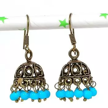 Серебряные серьги в индийском стиле Jhumki с драгоценным камнем в стиле племени Бали 1,42 дюйма P7q01