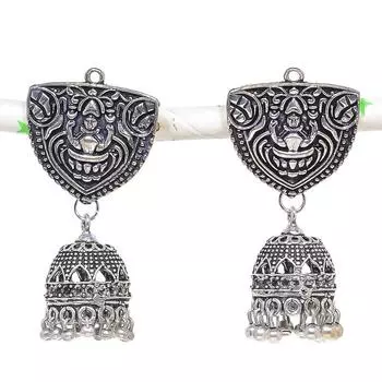 Серебряные серьги в индийском стиле Jhumki с драгоценным камнем в стиле племени Бали 1,97 дюйма o1H86