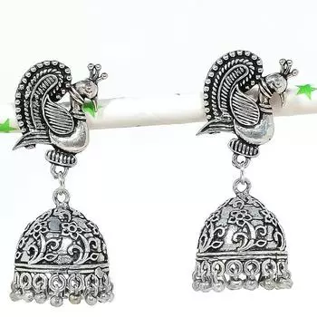 Серебряные серьги в индийском стиле Jhumki с драгоценным камнем в этническом стиле Бали, 1,89 дюйма, k9f07