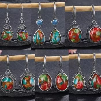 Серебряные серьги в стиле ретро, овальные круглые серьги из натурального императорского камня, юбилейные вечерние стильные украшения для ушей для женщин