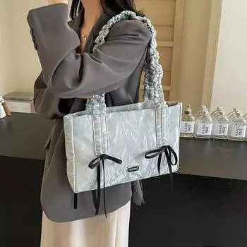 Серебряные сумки на ремне из искусственной кожи с большим бантом для женщин, летняя тенденция 2024, дизайнерские модные сумки и кошельки, трендовая большая сумка серый/серебряный