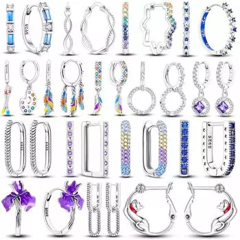 Серебряные сверкающие серьги-гвоздики с паве, свадебный подарок, двойные серьги-кольца, подвески для женщин, помолвка, годовщина