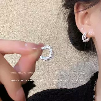 Серебряные сверкающие серьги-иглы в форме буквы С S925 для женщин A1766 золотой