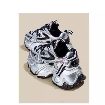 Серебряные туфли для папы в стиле ретро, новая весенняя женская обувь на платформе, увеличивающая рост стелька, повседневная обувь 35