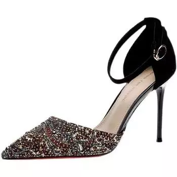 Серебряные туфли-лодочки, сексуальные туфли на высоком каблуке, женская свадебная обувь для невесты, женская обувь для вечеринок, блестящие туфли-лодочки, женская обувь с острым носком, золотые туфли на каблуке 34 бежевый