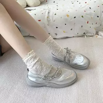 Серебряные туфли Мэри Джейн для женщин, кроссовки, новая мода, повседневная обувь с пряжкой на ремне и бантом, мягкие кожаные туфли на платформе для ходьбы 35
