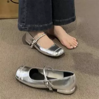 Серебряные туфли Мэри Джейн для женщин Весна Новые туфли на плоской подошве Модные женские балетки Мэри Джейн на плоской подошве Повседневные балетки 35