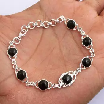 Серебряные украшения, Браслет из черного оникса, Женские украшения, Серебро 925 пробы, Ювелирные изделия ручной работы, Модные украшения чёрный