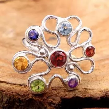 Серебряные украшения, кольцо из 7 камней, ювелирные изделия ручной работы, серебро 925 пробы, серебряное кольцо 4 синий