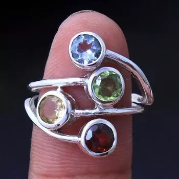 Серебряные украшения, кольцо с перидотом, ювелирные изделия ручной работы, серебро 925 пробы, серебряное кольцо 4 синий