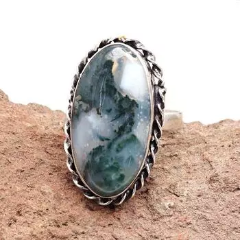 Серебряные украшения ручной работы из драгоценного камня мохового агата 10