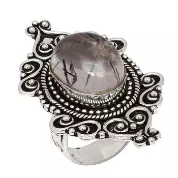 Серебряные украшения ручной работы с черным рутиловым камнем 8.5