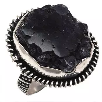 Серебряные украшения ручной работы с черным турмалином и друзами 10A