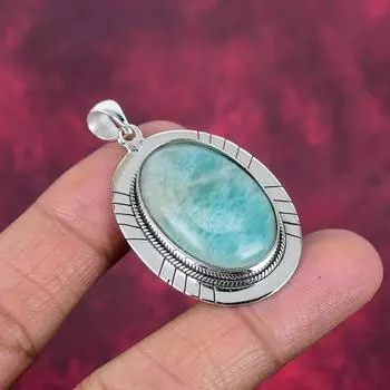 Серебряные украшения ручной работы с драгоценным камнем амазонит, кулон из цельного серебра 925 пробы для подарка на годовщину 1.96 Inches синий