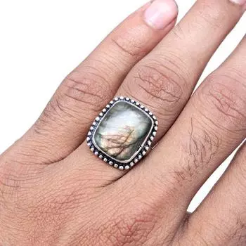 Серебряные украшения ручной работы с драгоценным камнем лабрадорит 8.5