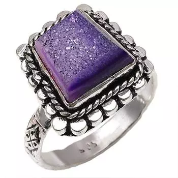 Серебряные украшения ручной работы с фиолетовым окном и друзами из драгоценных камней 8