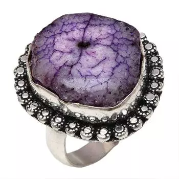 Серебряные украшения ручной работы с фиолетовым солнечным друзовым камнем 7