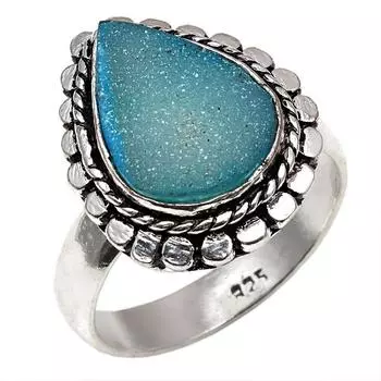 Серебряные украшения ручной работы с синим солнечным друзовым драгоценным камнем 9