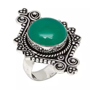 Серебряные украшения ручной работы с зеленым ониксом 6.75