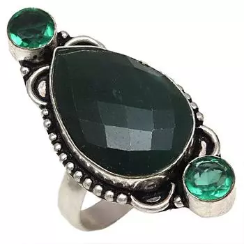 Серебряные украшения ручной работы с зеленым ониксом и ограненным драгоценным камнем 8A