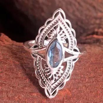 Серебряные украшения с подвесками, Кольцо с голубым топазом, Эффектные украшения, Кольцо ручной работы, Серебряные украшения 4 синий