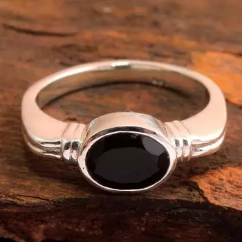 Серебряные украшения с подвесками, Натуральный драгоценный камень, Кольцо ручной работы, Ювелирные изделия унисекс, Кольцо с черным ониксом 4 чёрный