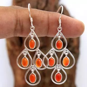 Серебряные украшения с подвесками, серьги ручной работы, украшения с драгоценными камнями, подарок для мамы, эффектные украшения оранжевый