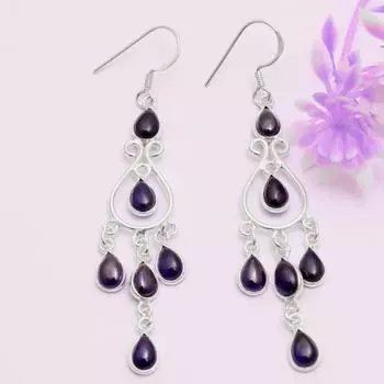 Серебряные украшения с подвесками, серьги с подвесками, женские украшения, серебряные серьги, серебряные украшения 925 пробы синий