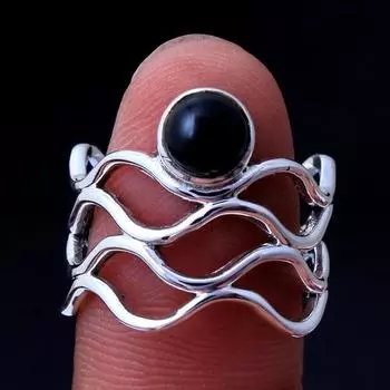 Серебряные украшения с подвесками, украшения с драгоценными камнями, кольцо с черным ониксом, эффектные украшения, серебряное кольцо 4 чёрный